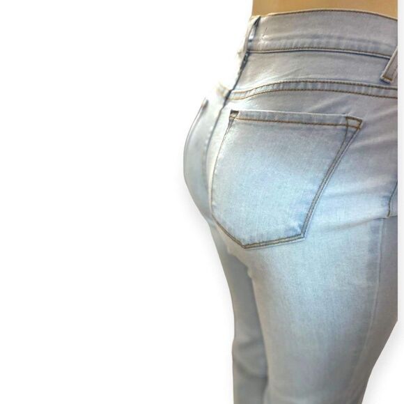 Mid Rise Faded Blue Stretch Denim Flared Bell Bottom Jeans NEW - Picture 3 of 6